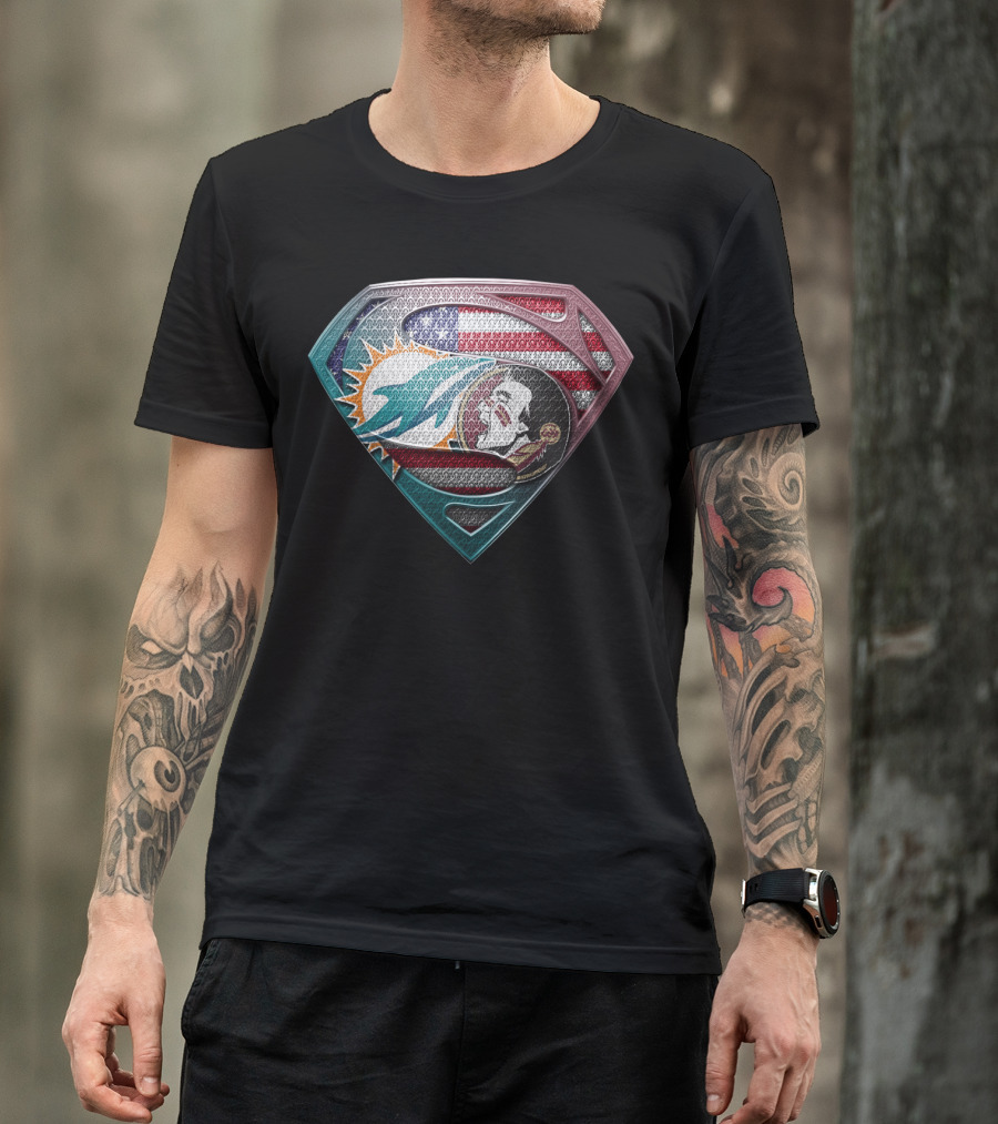 Miami Dolphins Superman American Flag Tribute T-Shirt