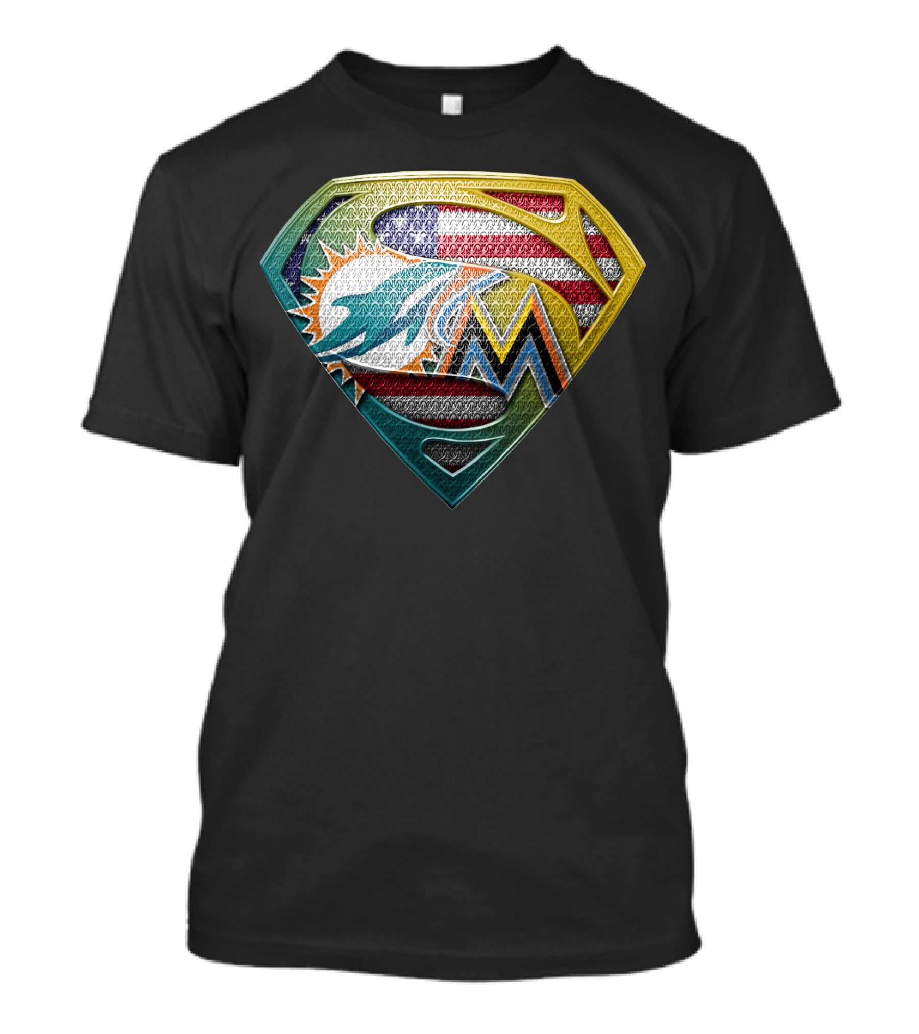 Miami Dolphins Marlins American Flag Superman T-Shirt