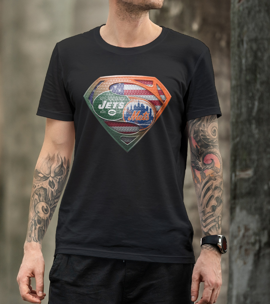 American Flag New York Jets Mets Superman Shield Sspus069 T-Shirt