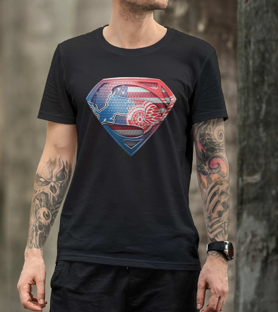 Superman Detroit Lions And Red Wings American Flag T-Shirt