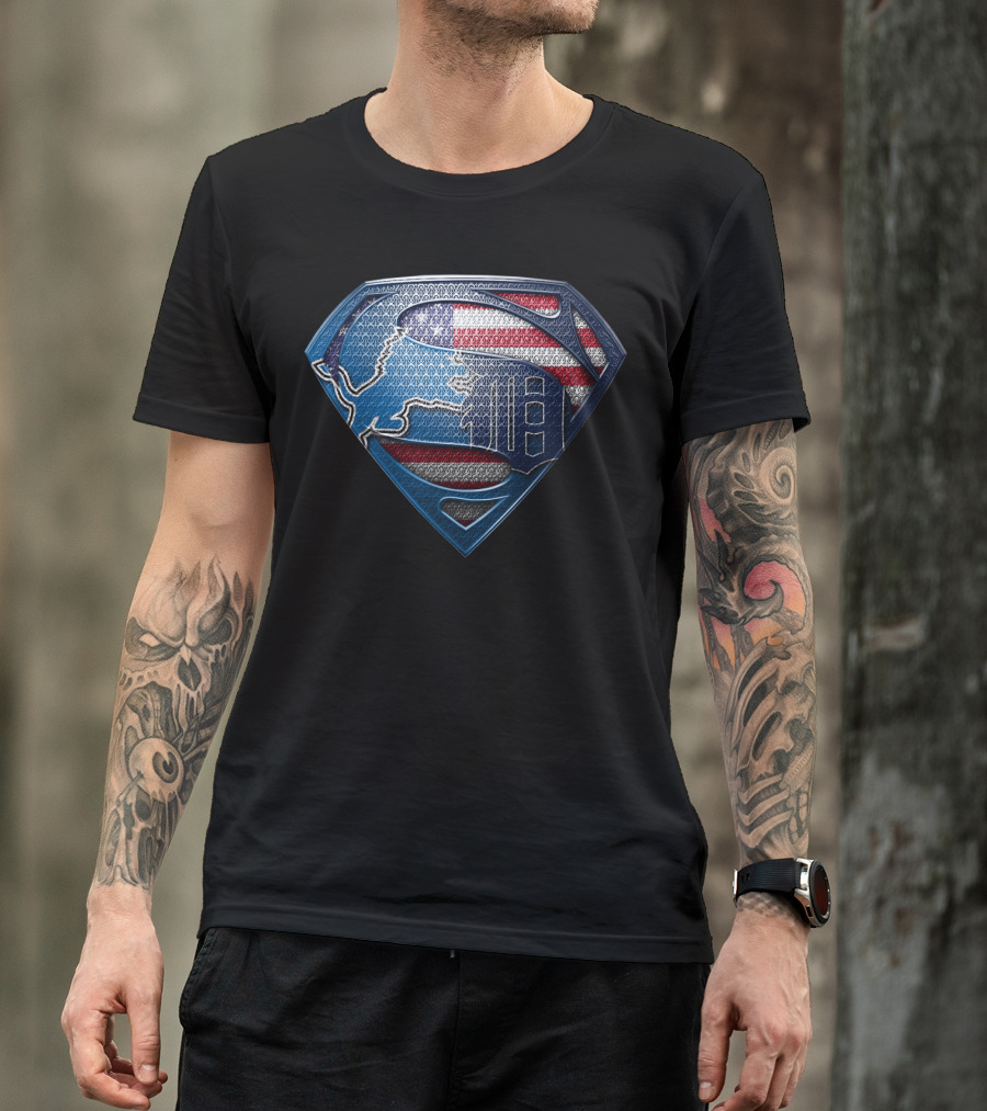 Detroit American Flag Superhero Symbol T-Shirt