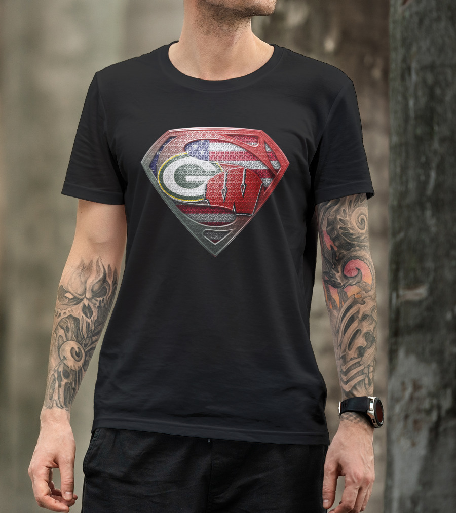 Superman Shield Green Bay Packers Wisconsin Flag T-Shirt
