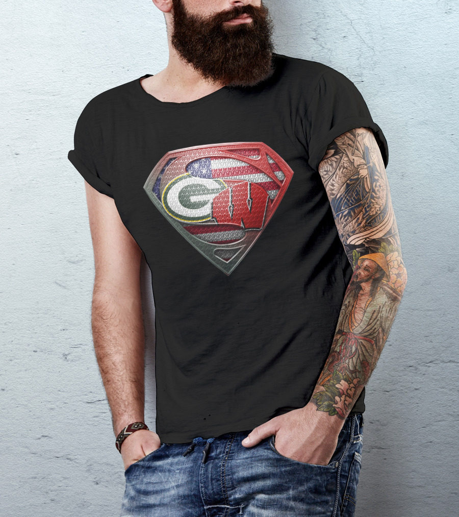 Superman Shield Green Bay Packers Wisconsin Flag T-Shirt