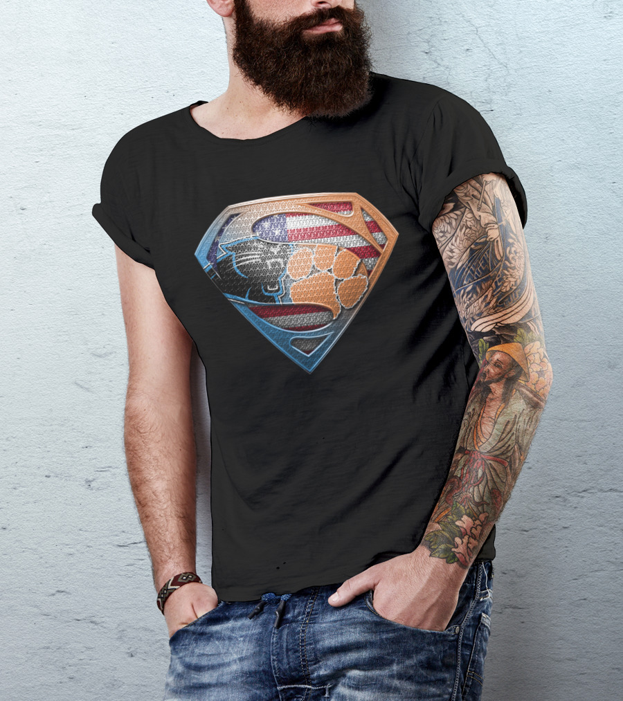 Superman Shield American Flag Carolina Panthers Clemson Tigers Paw T-Shirt