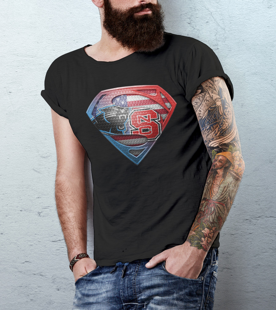 Superman Emblem Carolina Panthers Nc State American Flag Fusion T-Shirt
