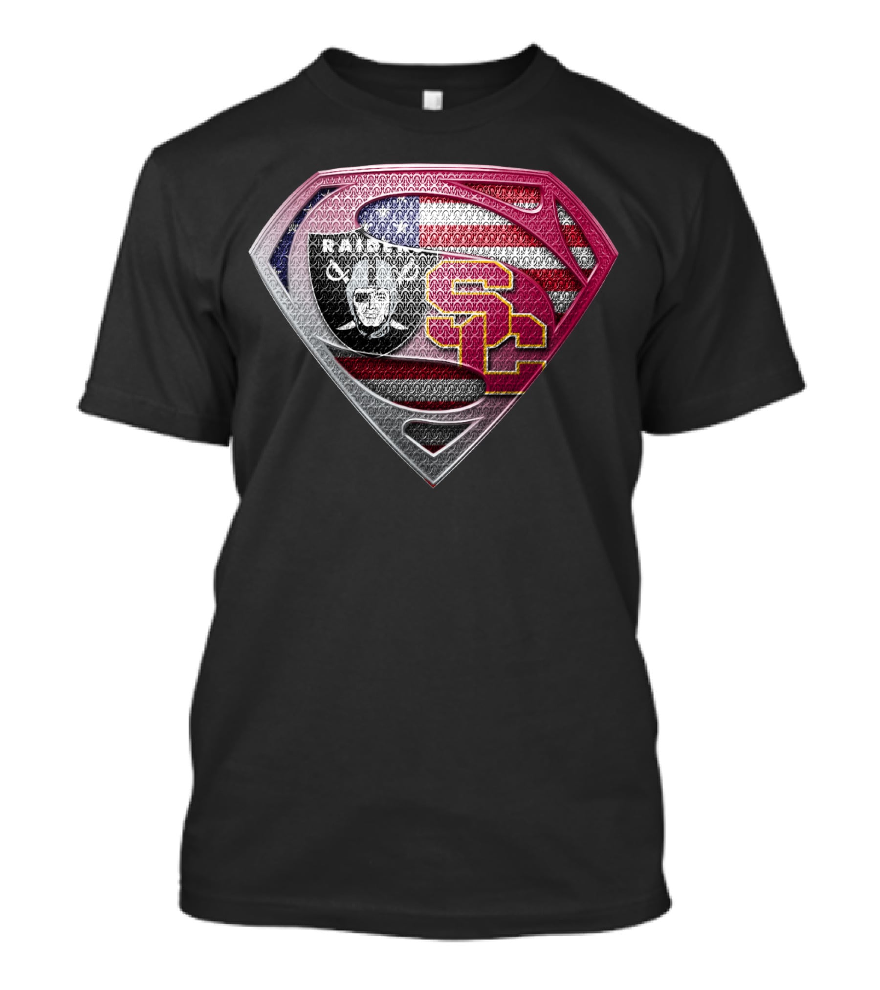 Raiders Usc Superman Shield American Flag T-Shirt