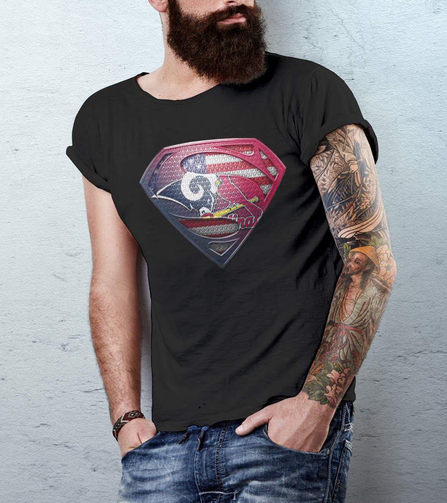 Superman Shield Rams Cardinals Usa Flag Fusion T-Shirt