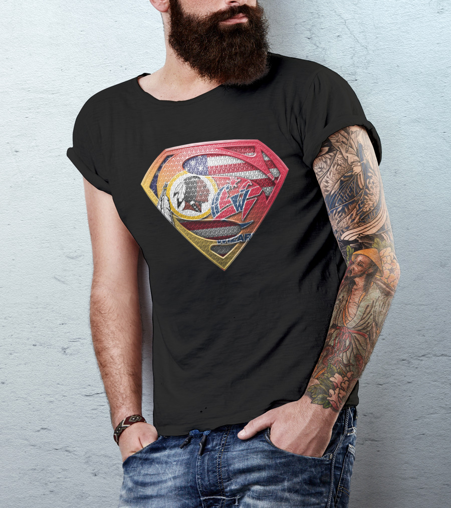 Superman Shield Design With Washington Redskins And Washington Wizards Logos T-Shirt
