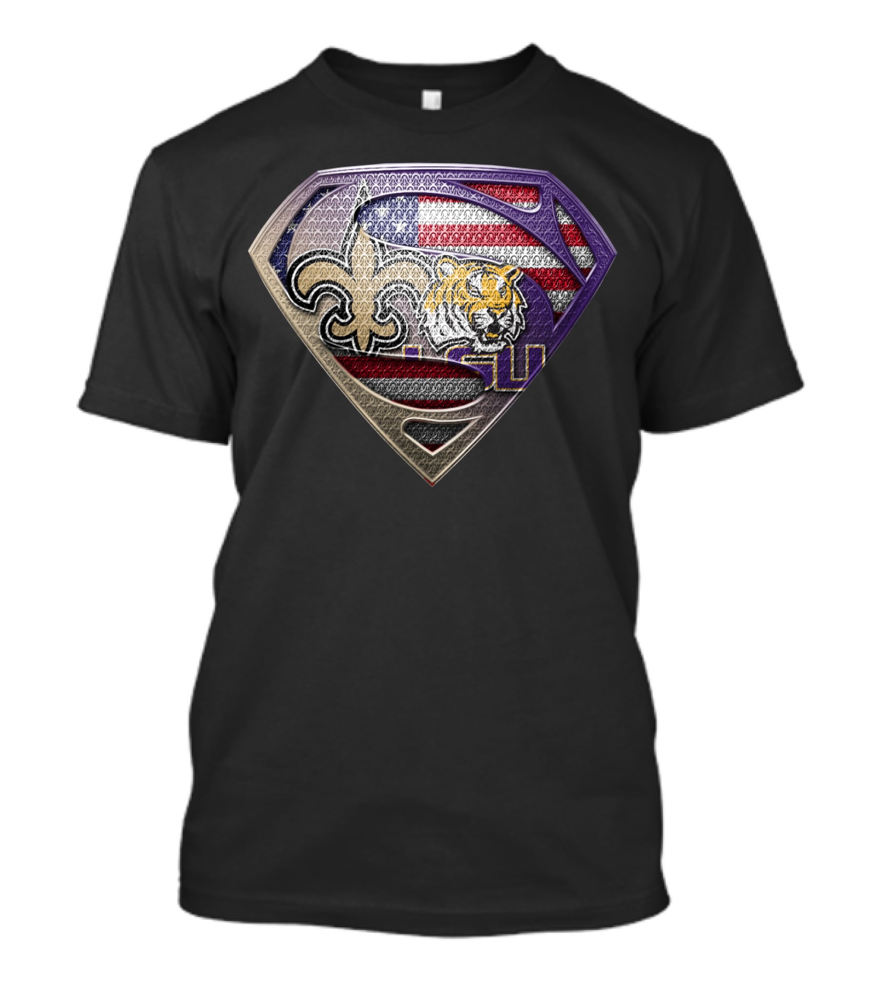 Superman Shield Saints Lsu Tigers American Flag T-Shirt