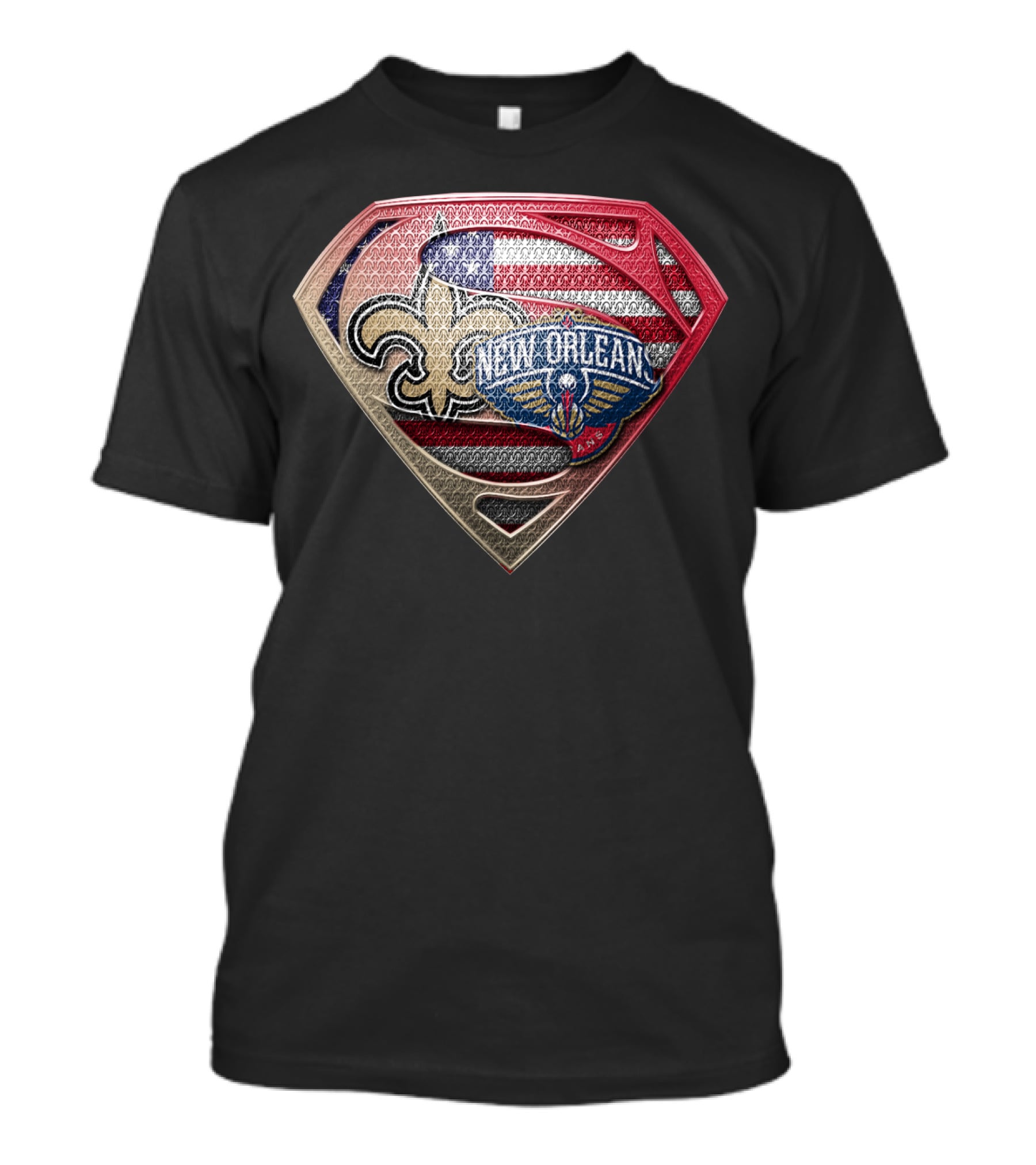 New Orleans Saints Pelicans Super Shield American Flag T-Shirt
