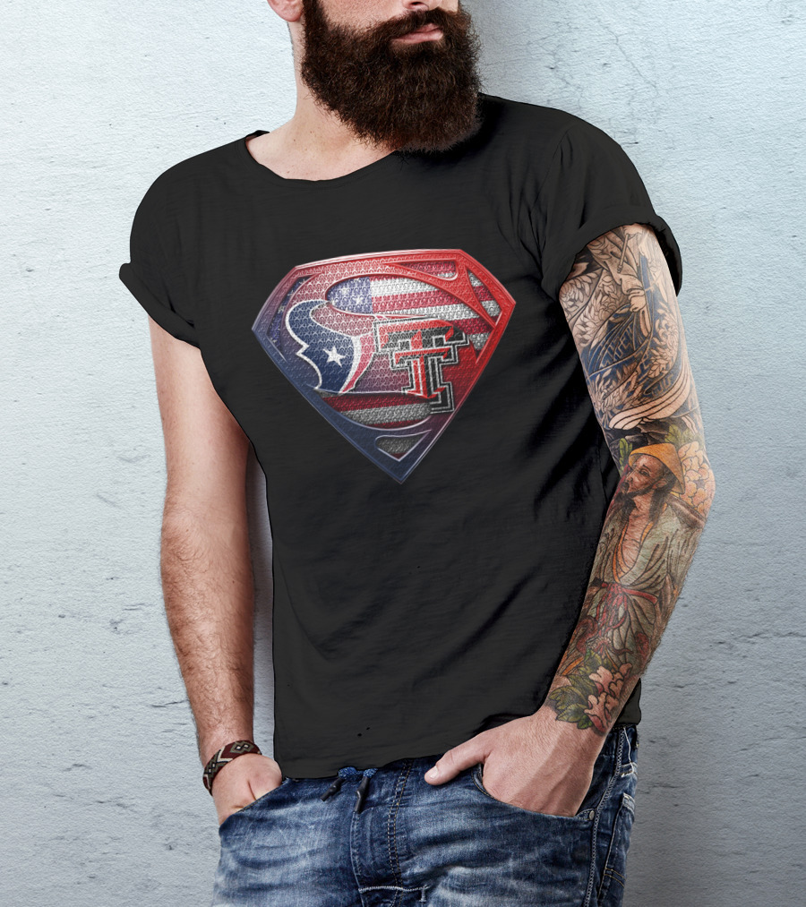 Superman Texas Tech University Houston Texans American Flag T-Shirt