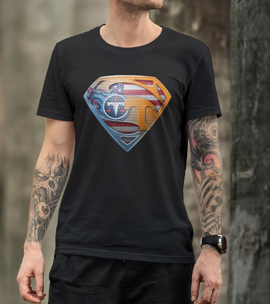 Superman Tennessee Titans American Flag Shield T-Shirt