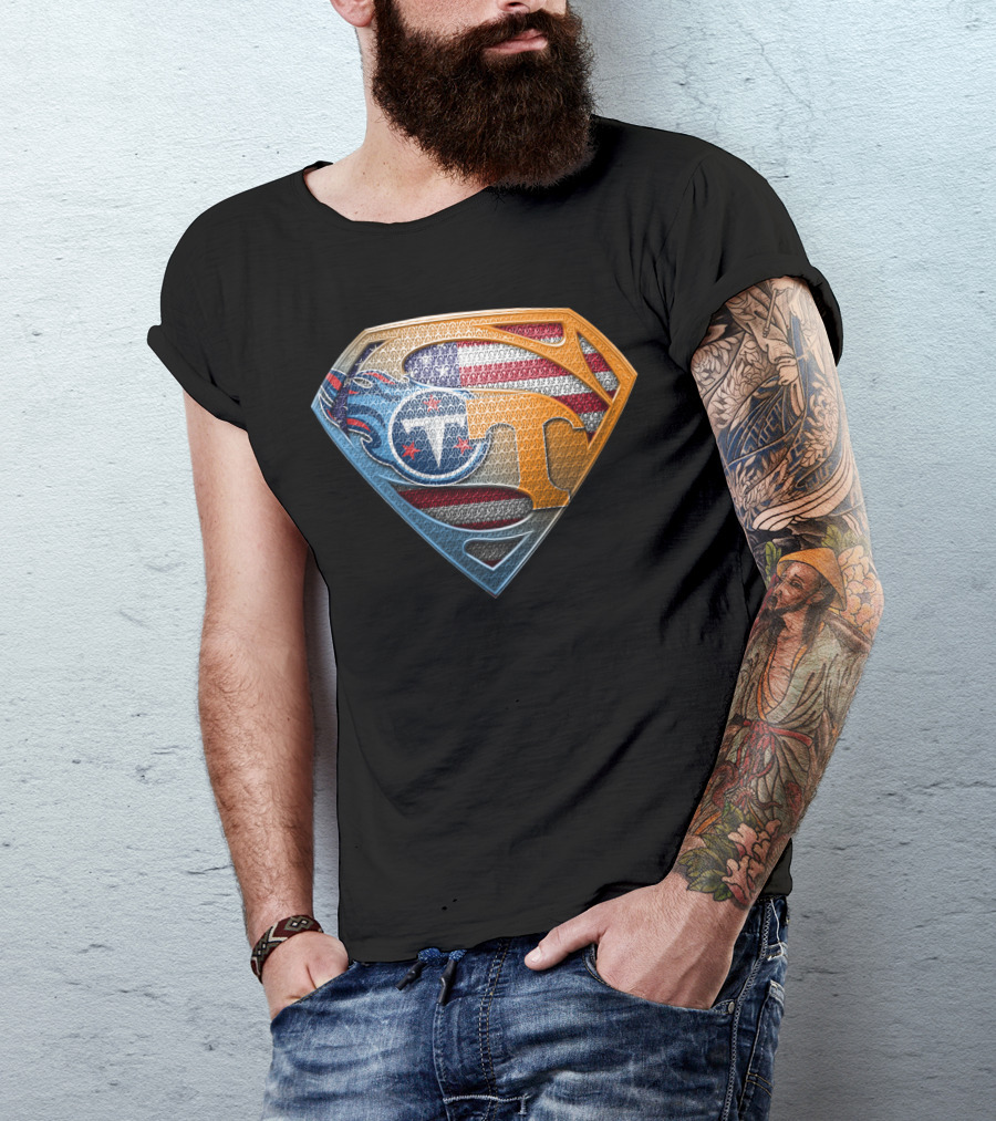 Superman Tennessee Titans American Flag Shield T-Shirt