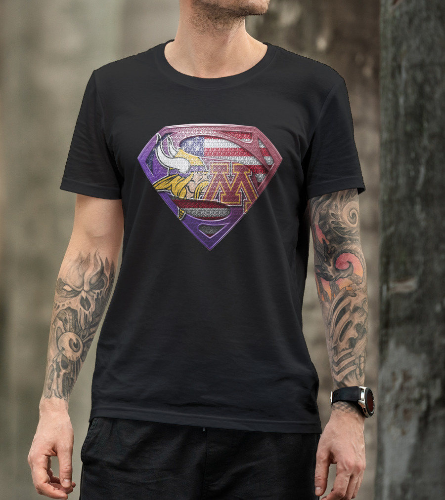 Minnesota Vikings University Of Minnesota American Flag Superman T-Shirt