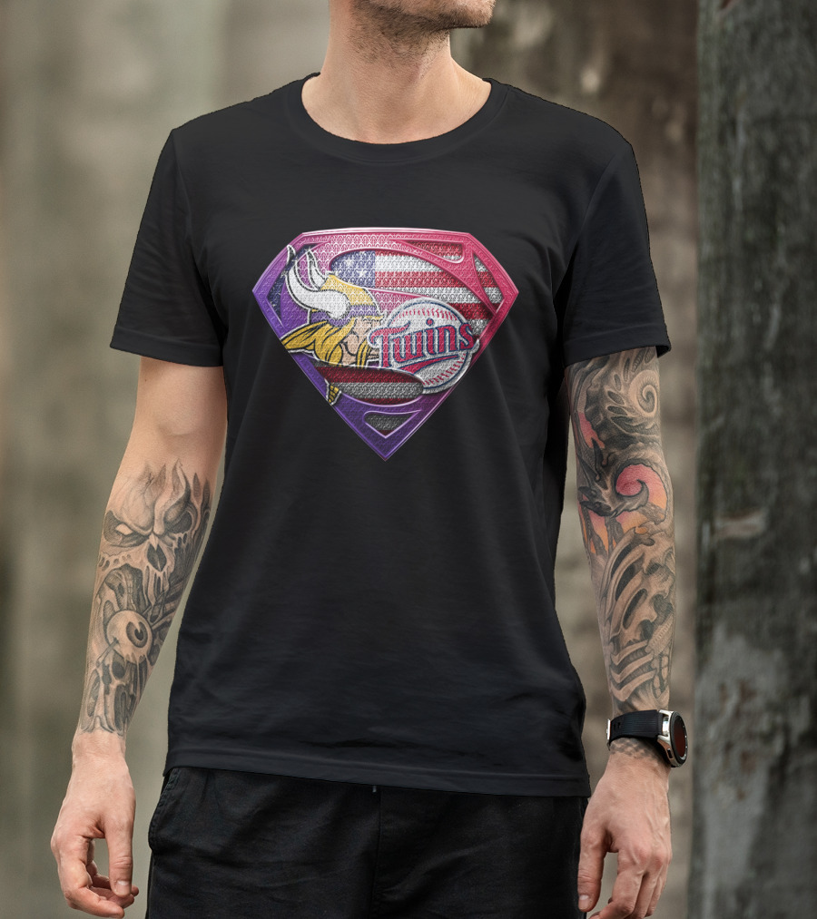 Minnesota Vikings Twins American Flag Superman T-Shirt