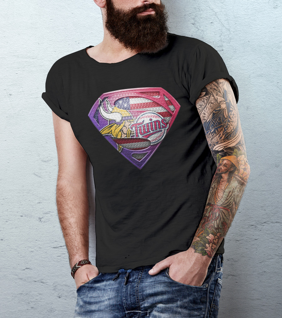 Minnesota Vikings Twins American Flag Superman T-Shirt