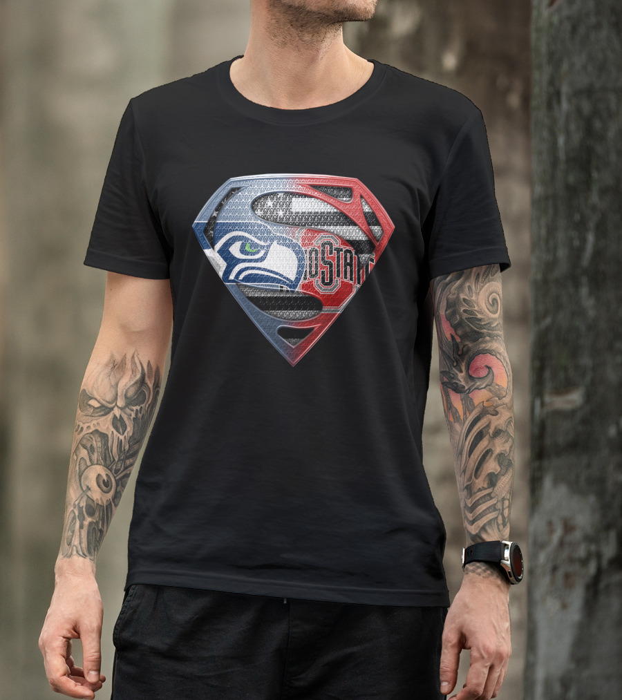 Seattle Seahawks Ohio State Superman Logo Fusion T-Shirt