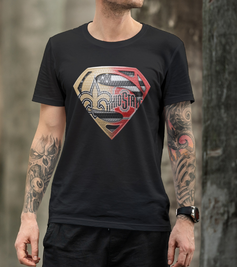 Ohio State Buckeyes New Orleans Saints Superman Logo Fusion T-Shirt