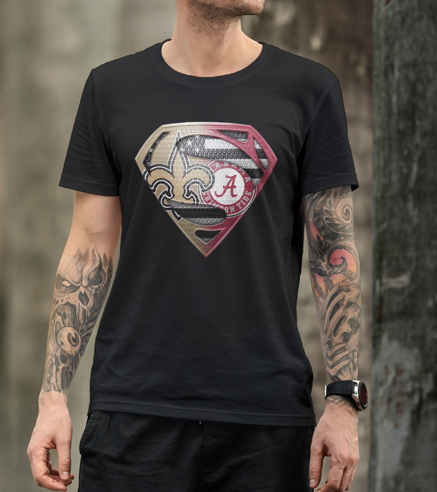 Superman New Orleans Saints Alabama Crimson Tide Bama Roll Tide Shield T-Shirt