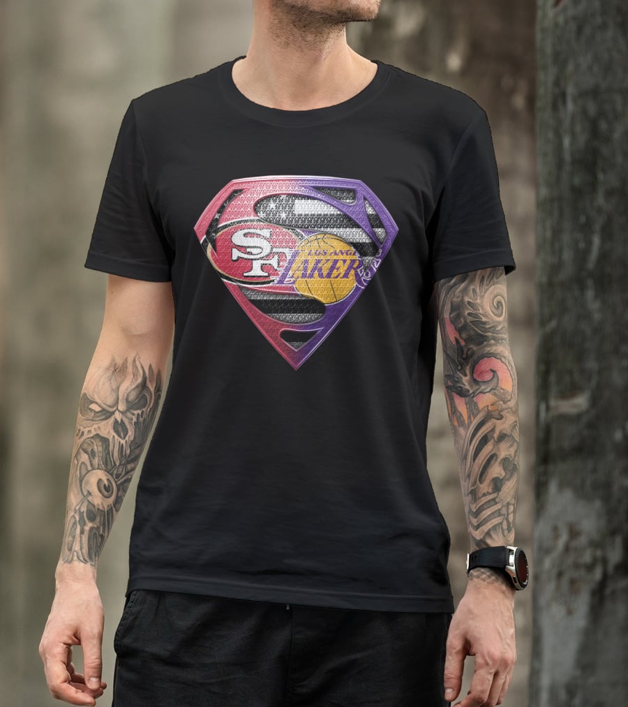 San Francisco 49ers Los Angeles Lakers Superman Logo Mashup T-Shirt