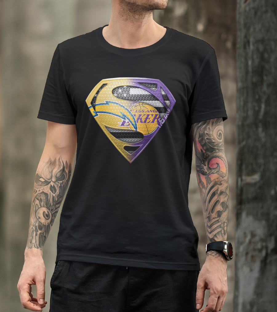 Los Angeles Lakers And Chargers Superman Logo Mashup T-Shirt