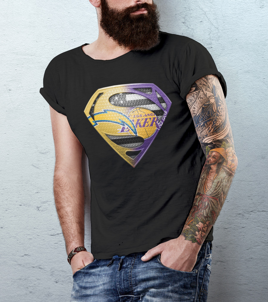 Los Angeles Lakers And Chargers Superman Logo Mashup T-Shirt