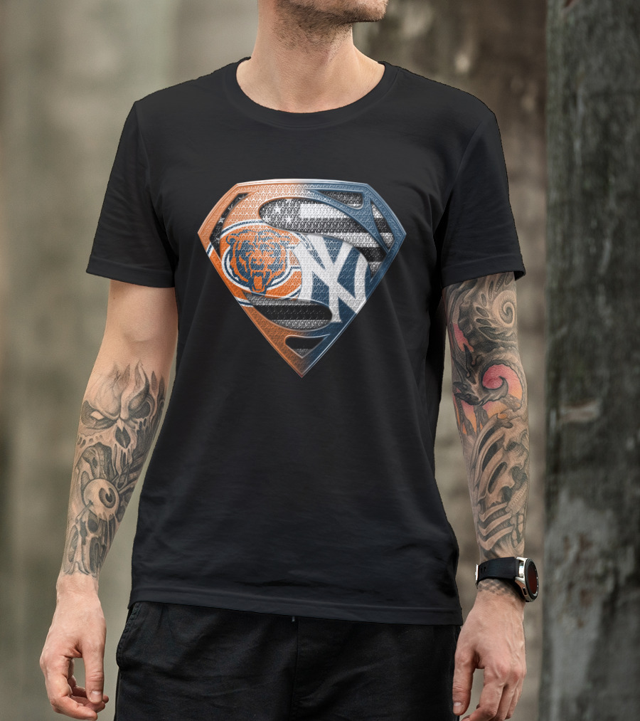 Chicago Bears And New York Yankees Superman Logo Mashup T-Shirt