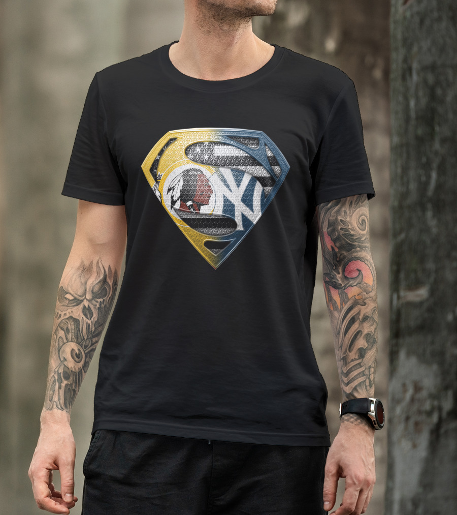Superman Shield With Native American And Yankees Elements T-Shirt