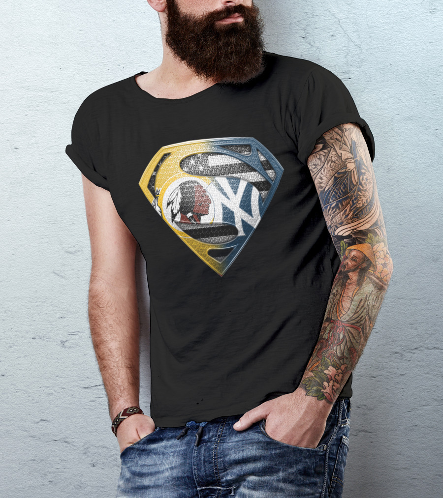 Superman Shield With Native American And Yankees Elements T-Shirt