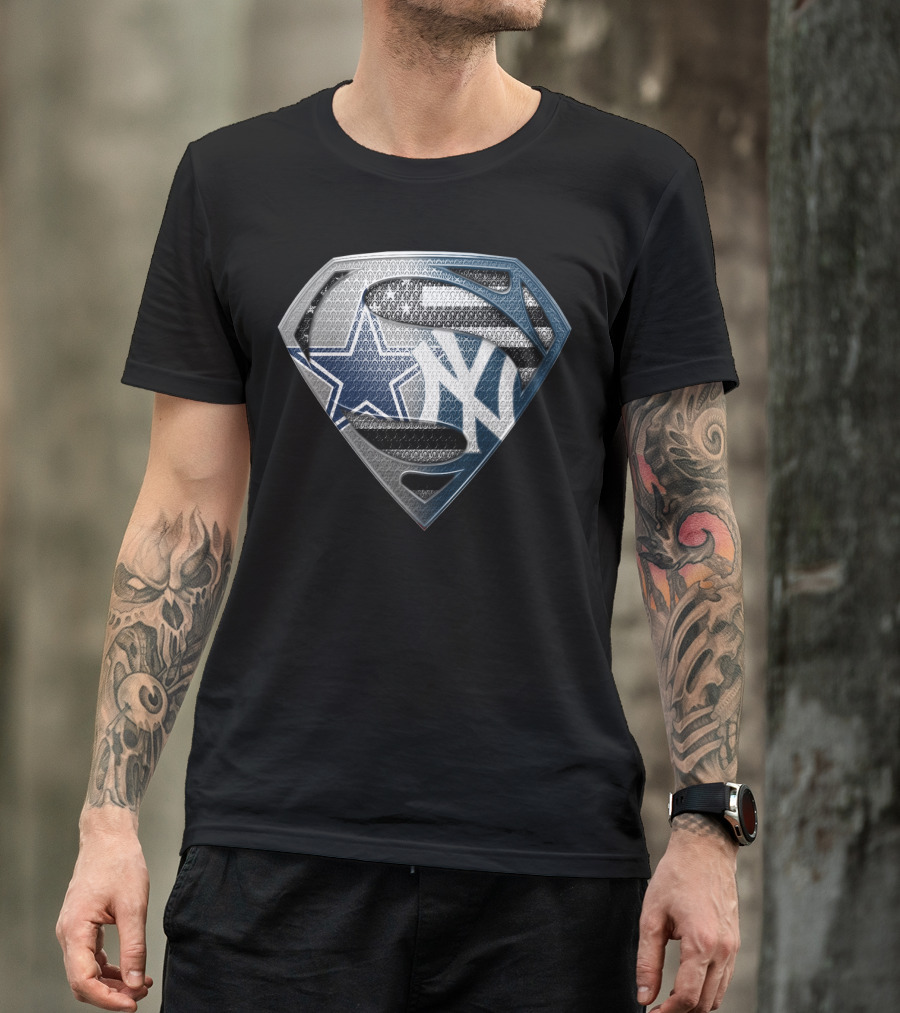 Superman Shield Dallas Cowboys New York Yankees Combination T-Shirt