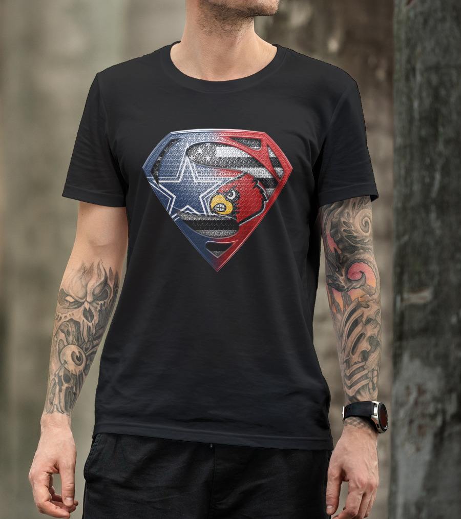 Dallas Cowboys Louisville Cardinals Superman Shield T-Shirt