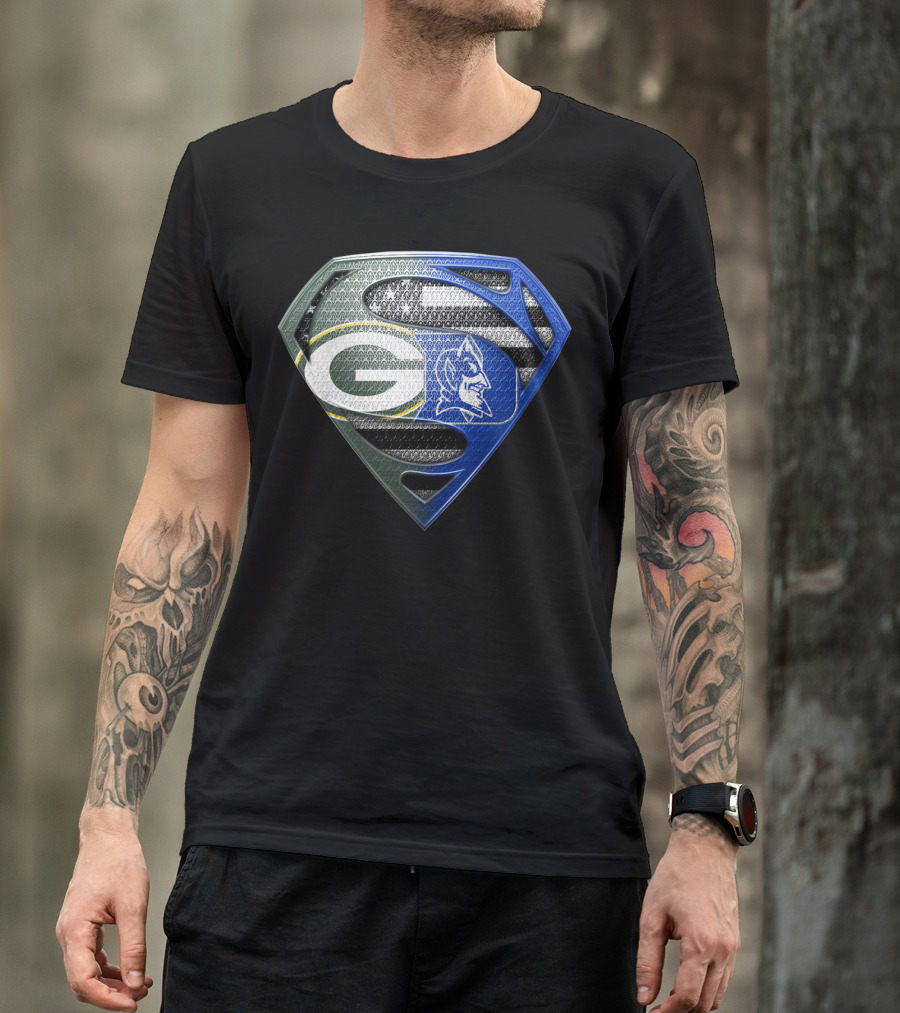 Green Bay Packers Duke Blue Devils Superman Shield T-Shirt