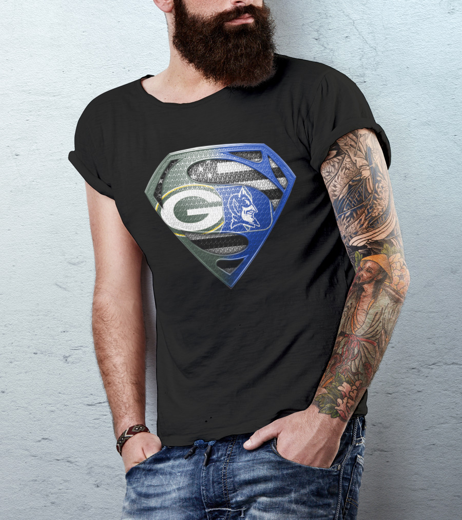 Green Bay Packers Duke Blue Devils Superman Shield T-Shirt
