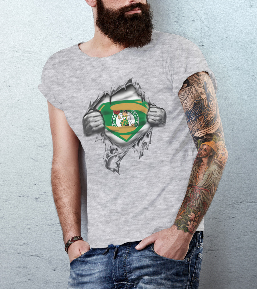 Boston Celtics Superman Logo Basketball Visual T-Shirt
