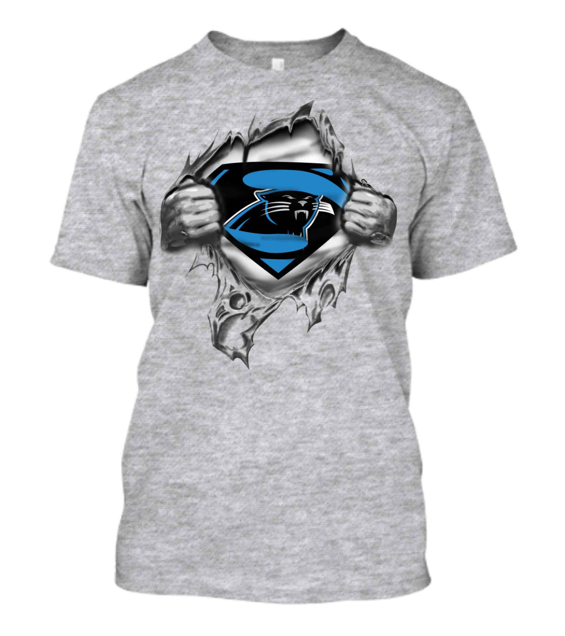 Superman Carolina Panthers Logo Crossover Busting Through T-Shirt