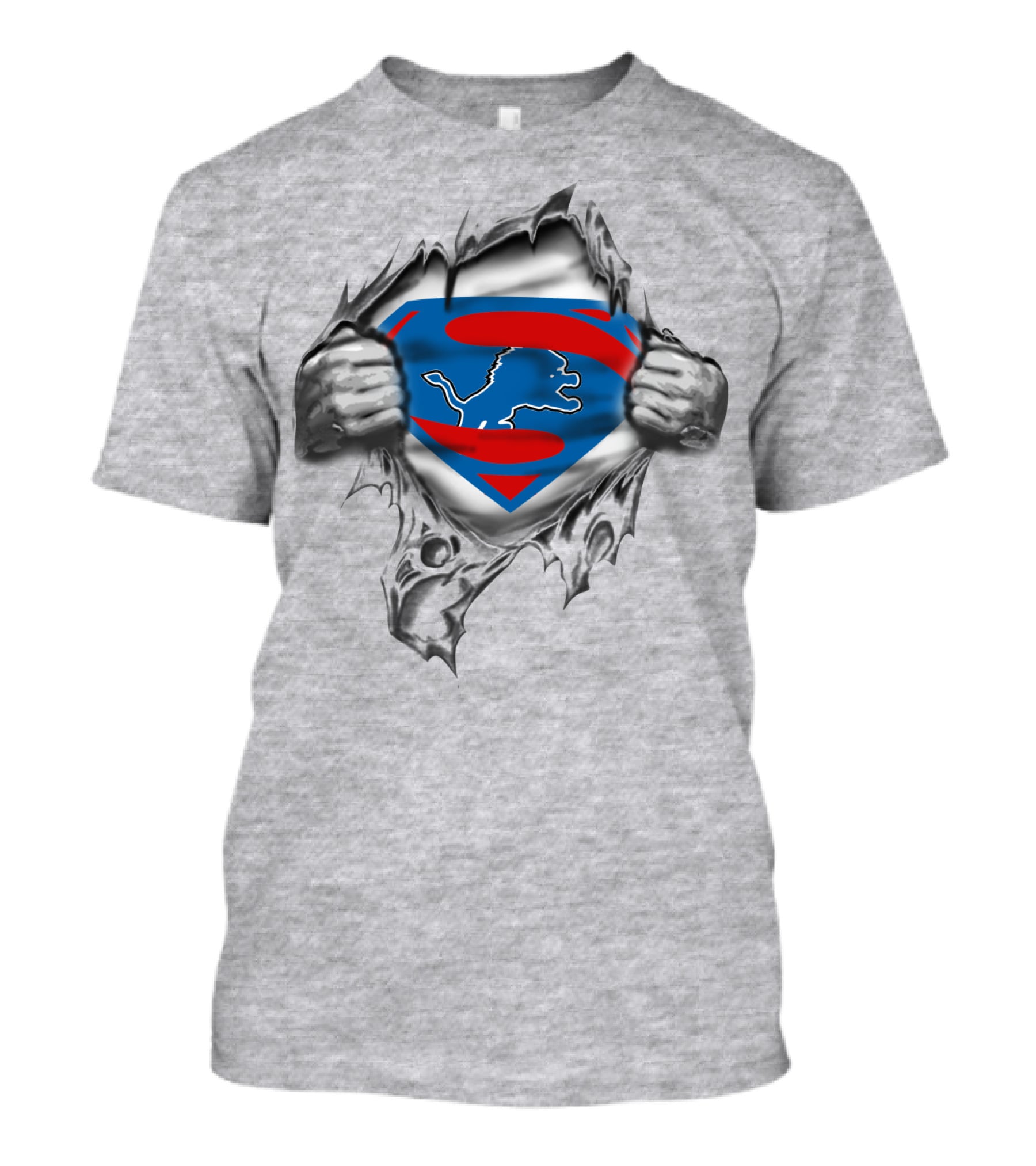 Superman Detroit Lions Logo And Rip T-Shirt