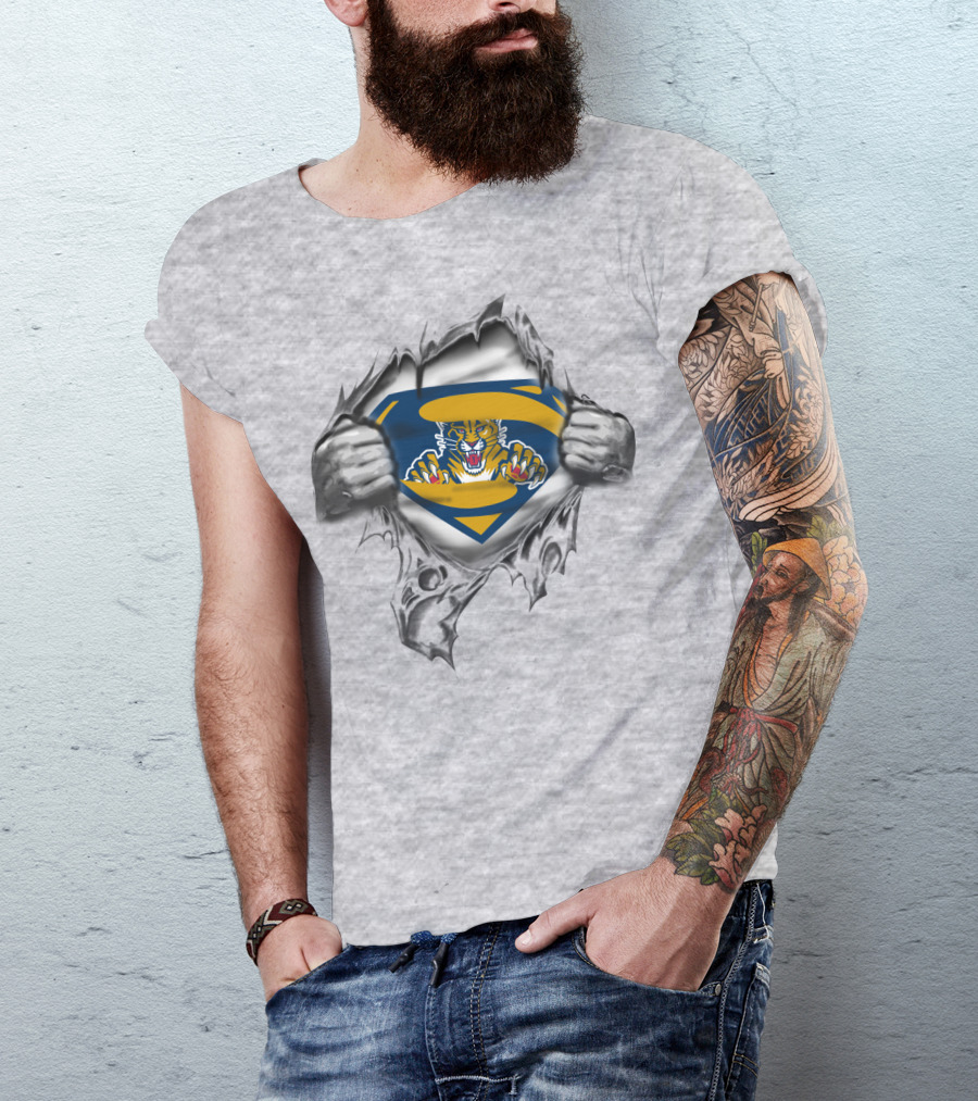 Florida Panthers Superhero Logo Chest Rip T-Shirt