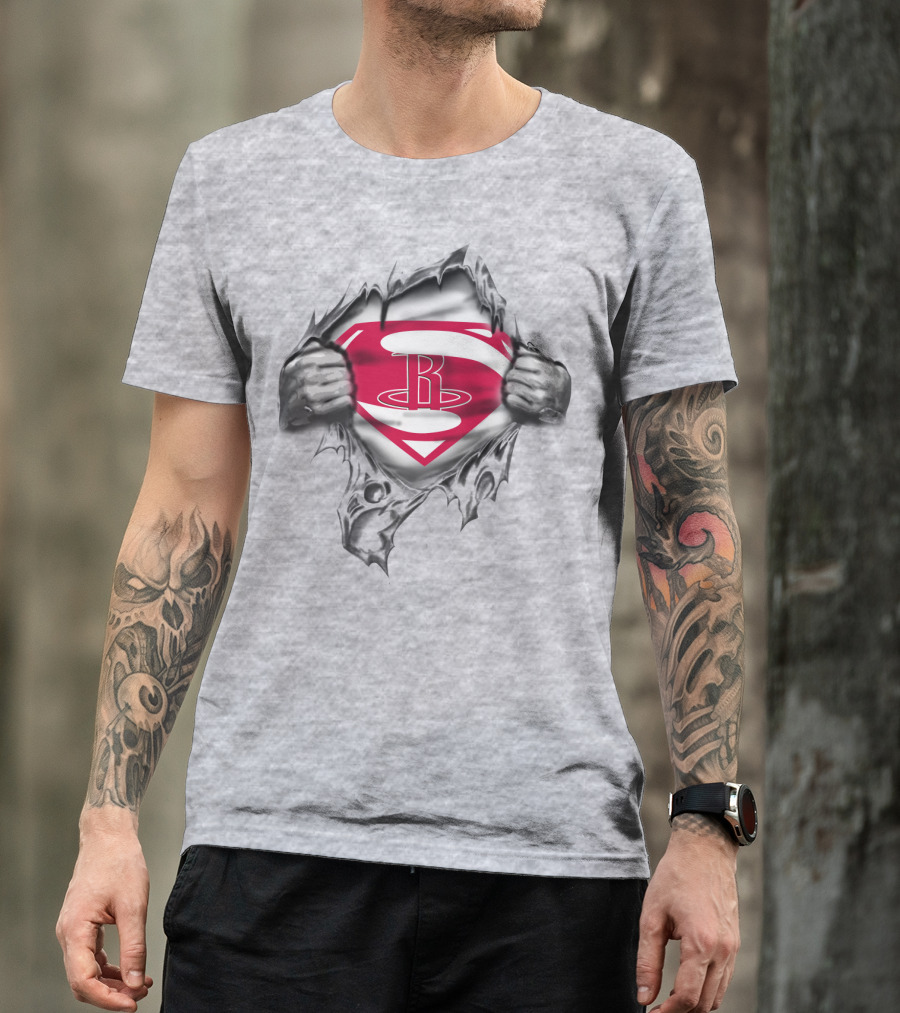 Superman Houston Rockets Logo Emblem Rip T-Shirt