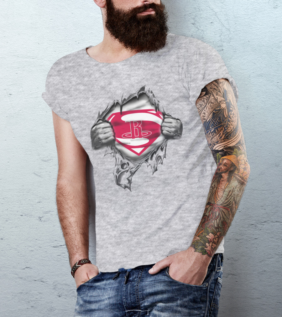 Superman Houston Rockets Logo Emblem Rip T-Shirt