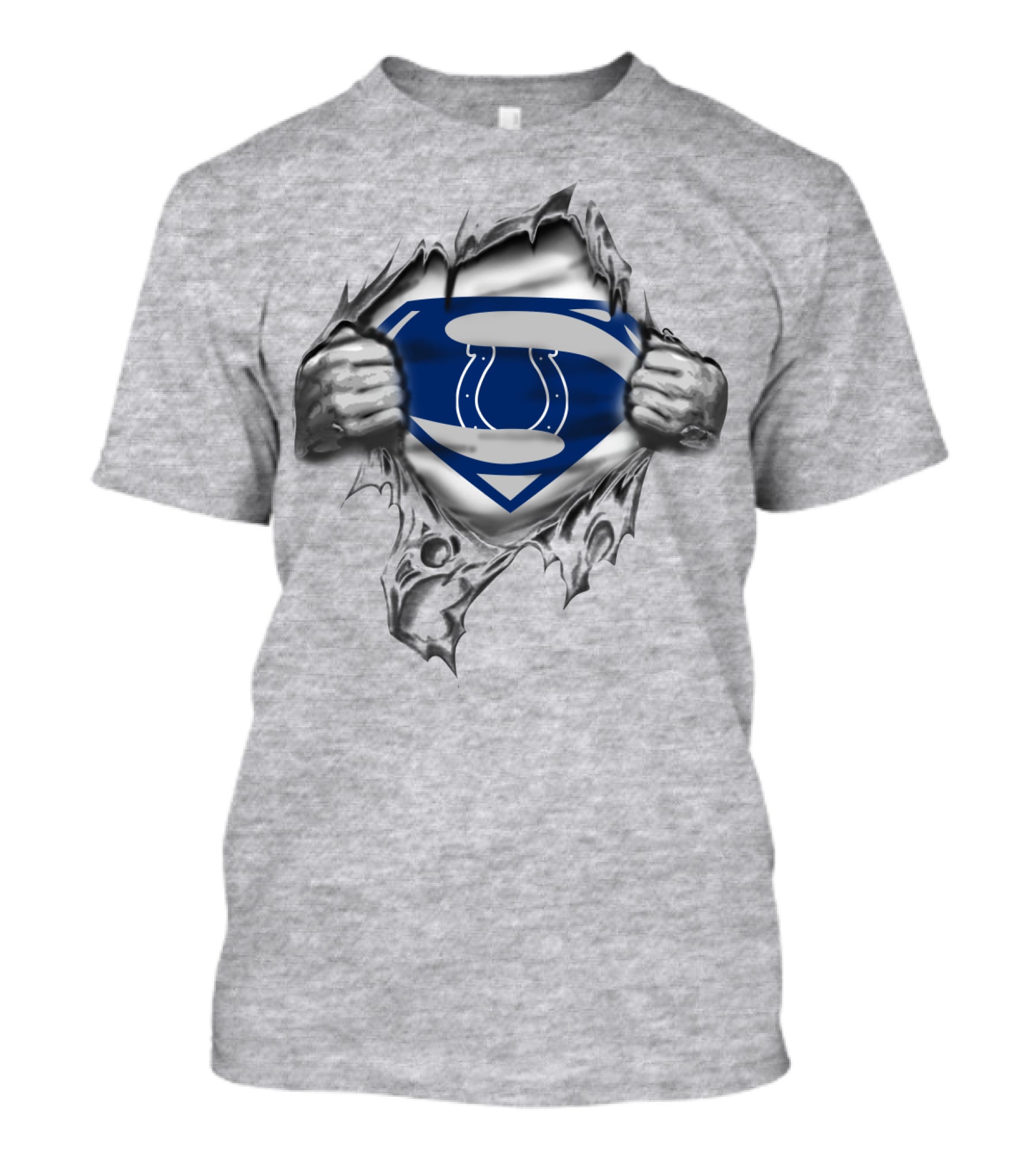 Superman Indianapolis Colts Logo Hidden Beneath Tearing Silver Hands T-Shirt