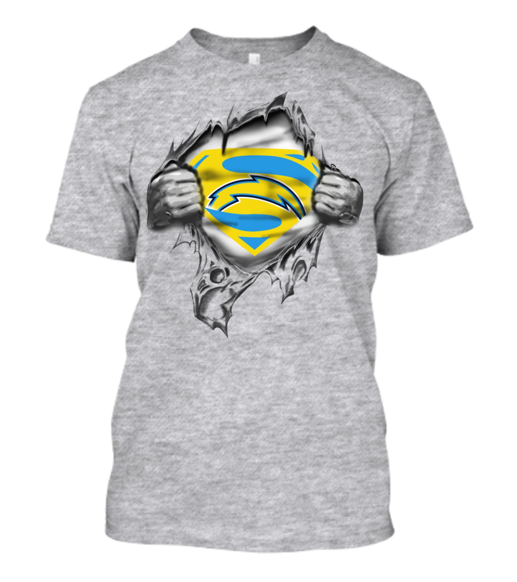 Spmxa090 Torn Chest Blue Yellow S Lightning Symbol T-Shirt
