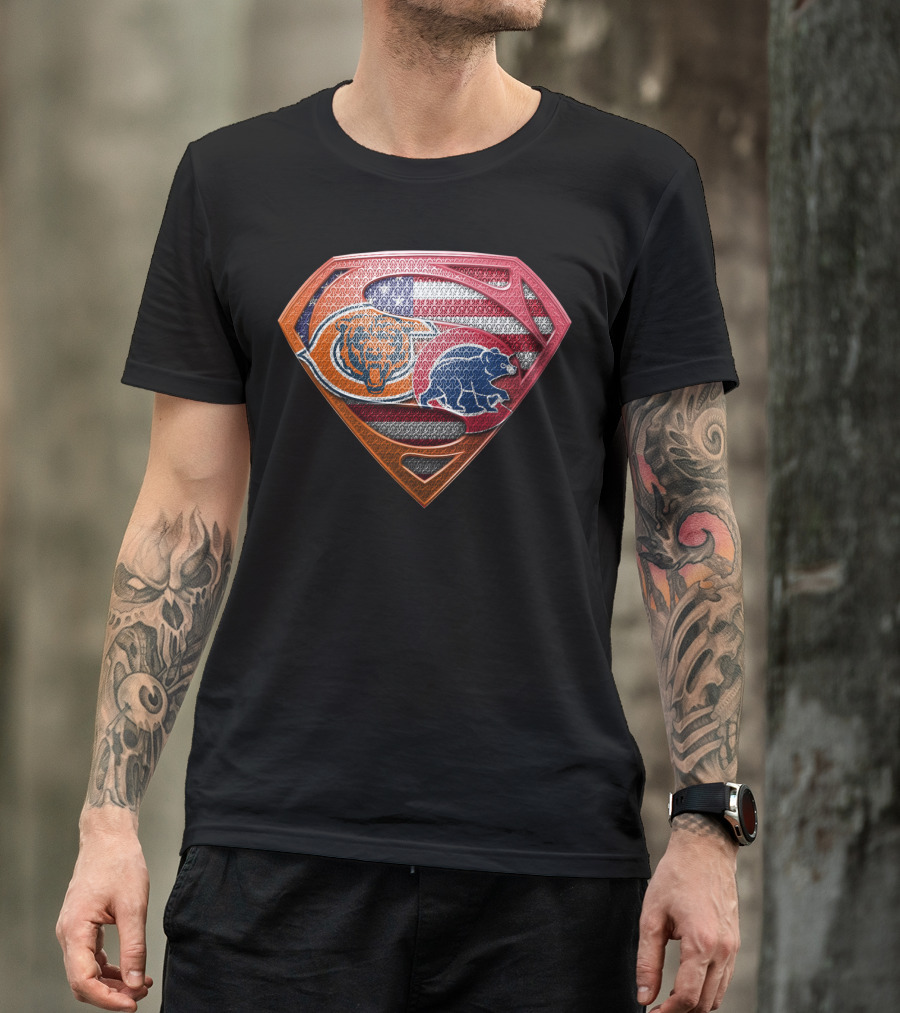 Superman Chicago Bears American Flag Shield SPB 008 T-Shirt