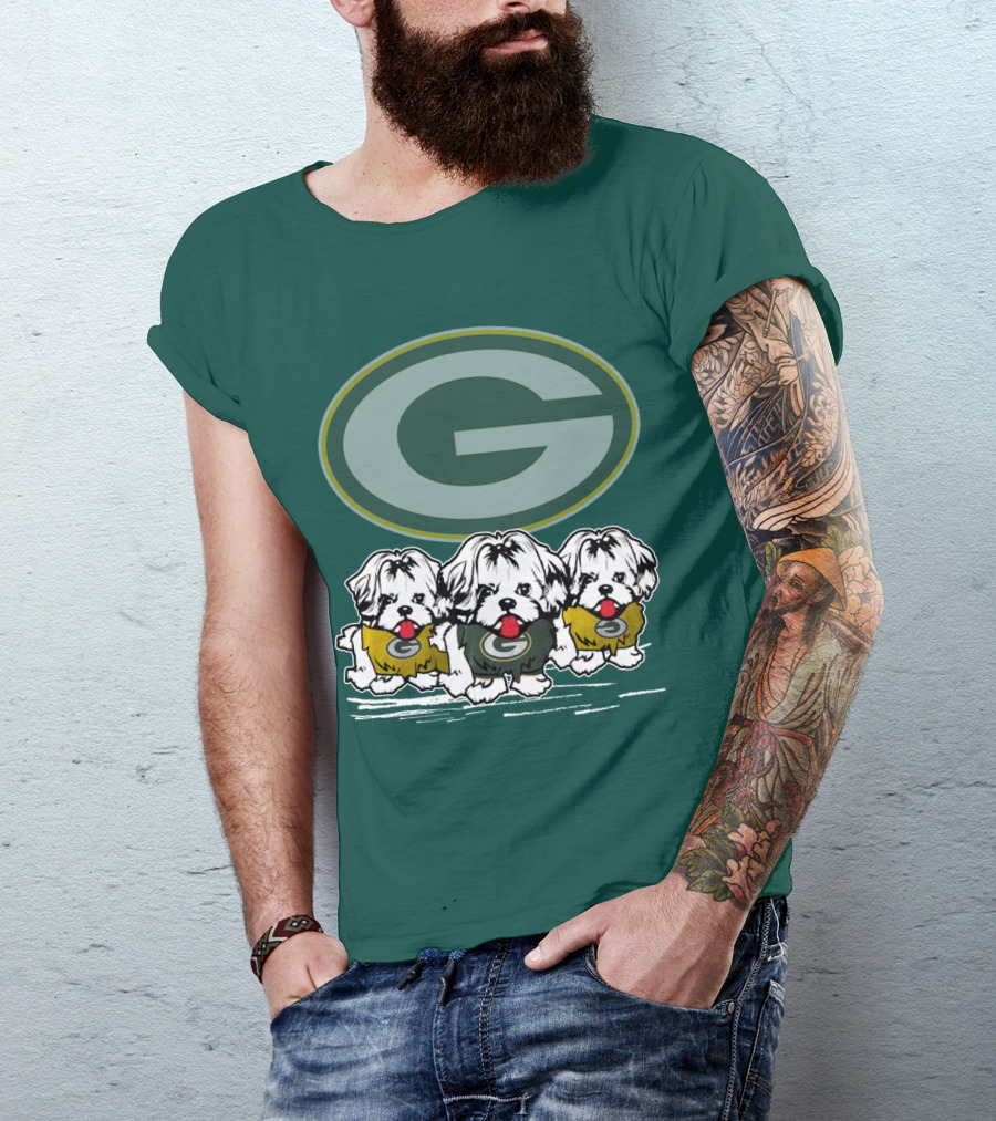 Green Bay Packers Logo With Three Dogs In Jerseys T-Shirt