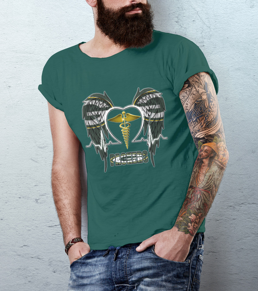 Packers Caduceus Heart Wings T-Shirt