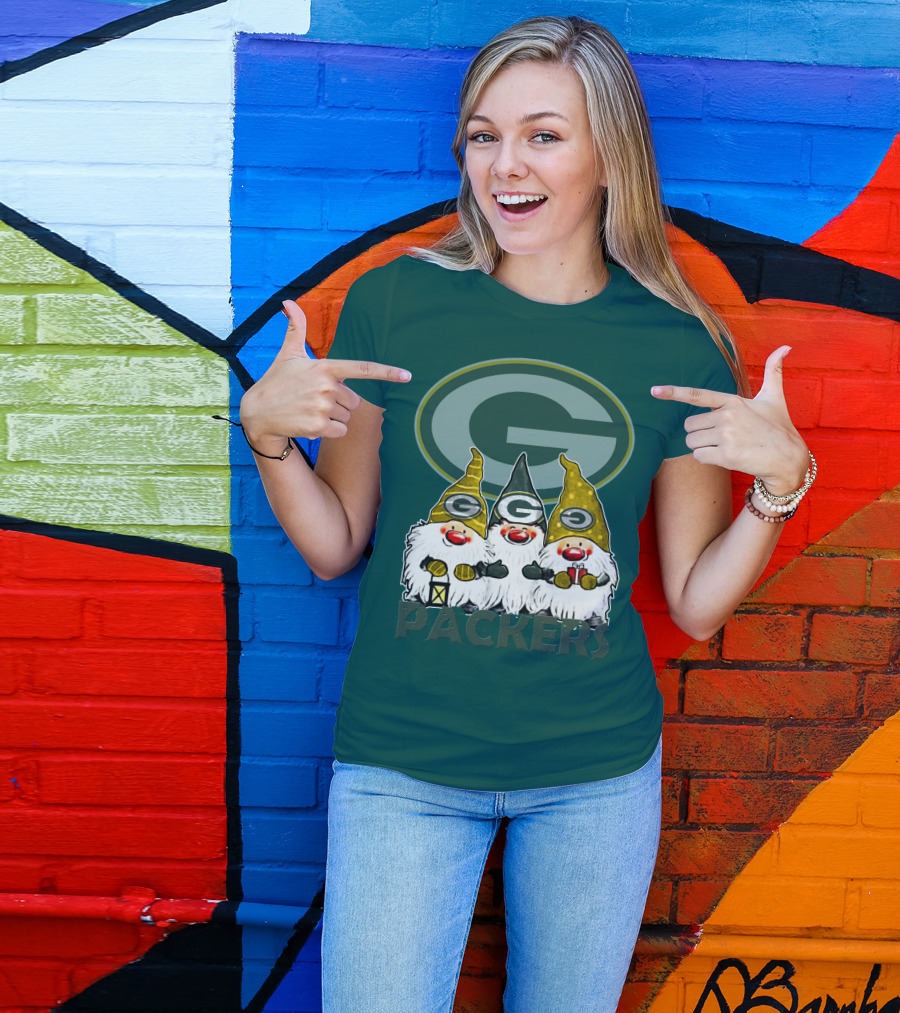 Green Bay Packers Gnomes With Team Logo On Green T-Shirt