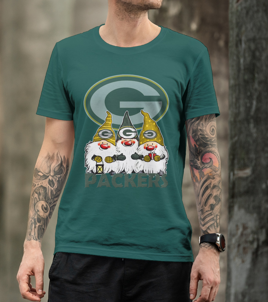 Green Bay Packers Gnomes With Team Logo On Green T-Shirt