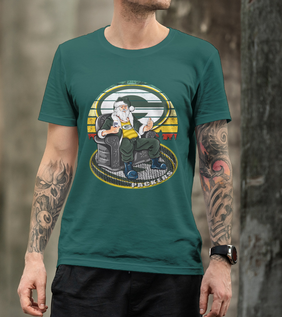 Green Bay Packers Santa Sitting With Beer T-Shirt