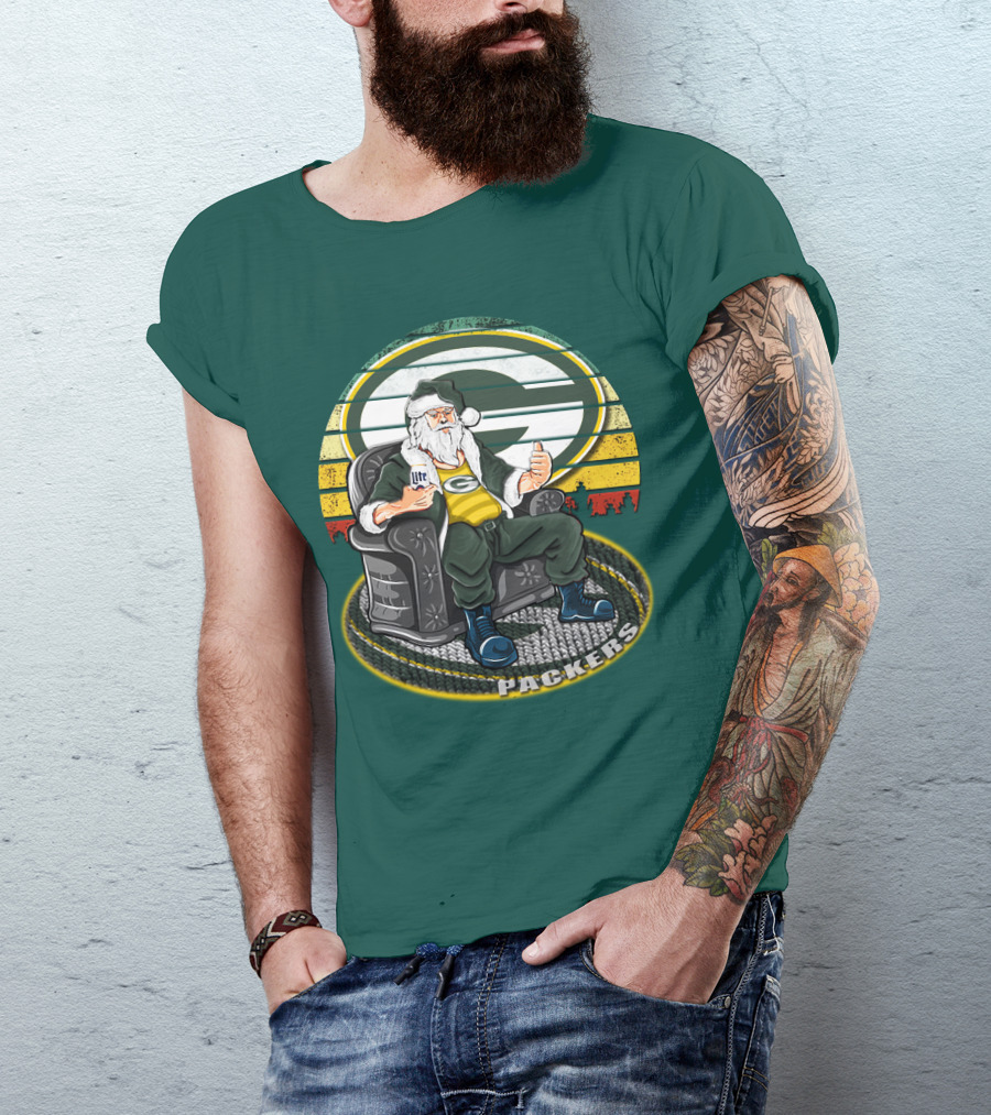 Green Bay Packers Santa Sitting With Beer T-Shirt