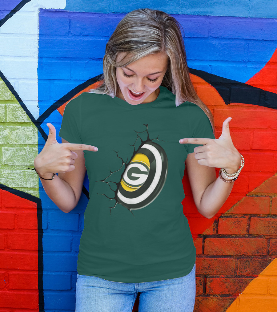 Green Bay Packers Cracked Logo Burst T-Shirt