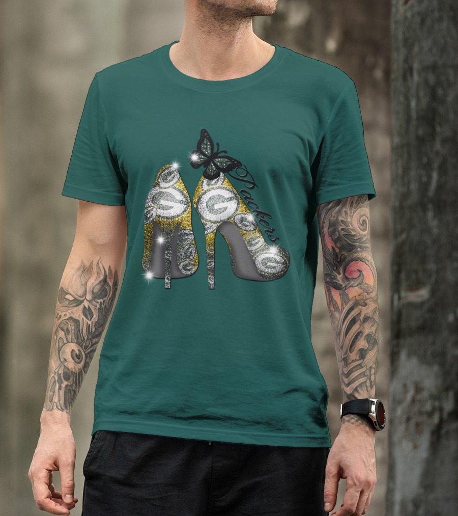 Green Bay Packers High Heels With Butterfly T-Shirt